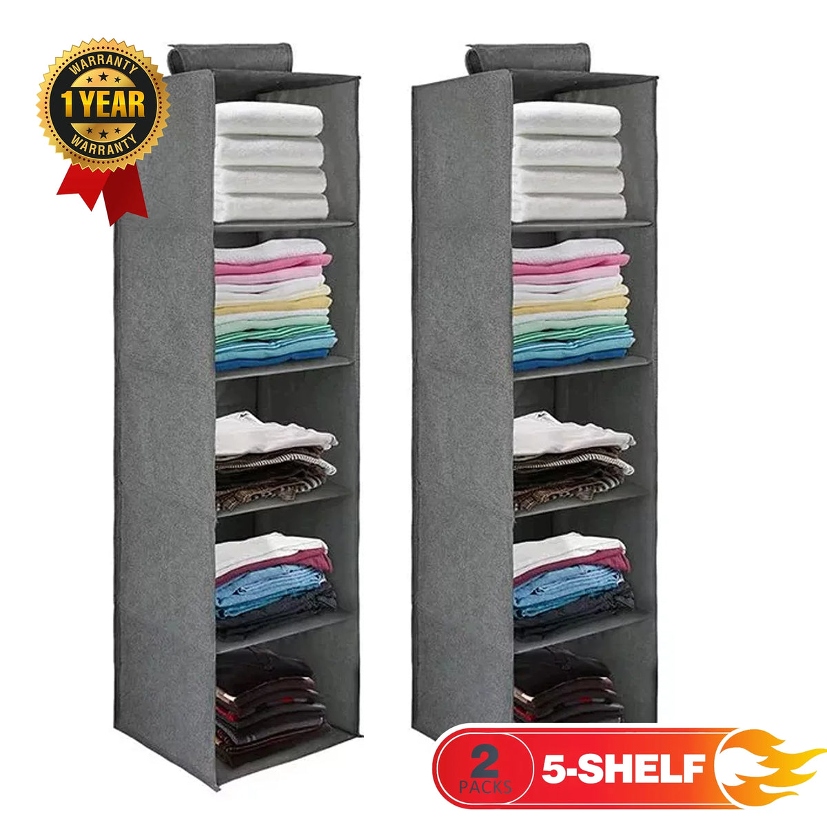 Hanging Closet Organizer, 2 Packs 5-Shelf Hanging Storage Shelves R618851