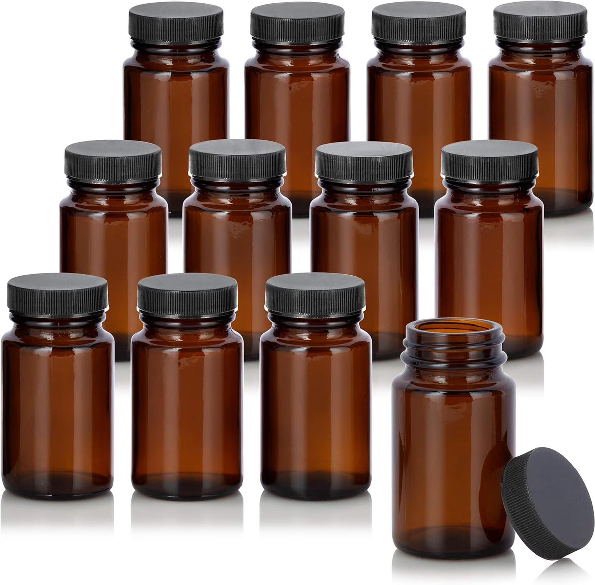 Amber Glass Packer Bottle With Black Ribbed Lid (12 Pack) V65590