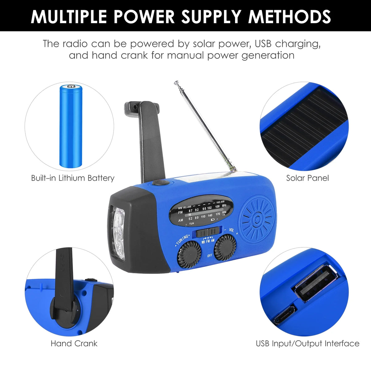 Emergency Hand Crank Solar NOAA Weather Radio Portable Power Bank with LED Flashlight L579