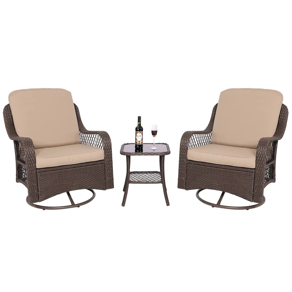 3-Pieces Patio Wicker Furniture Set with Side Table and Cushions Q782