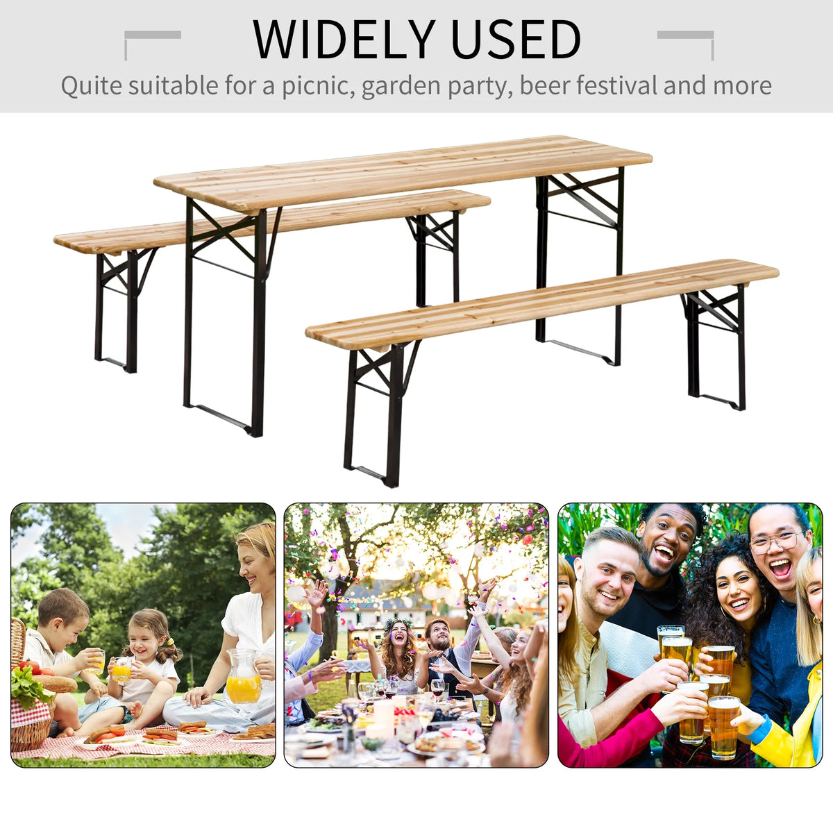 Wooden Outdoor Folding Picnic Table Set with Bench O669251
