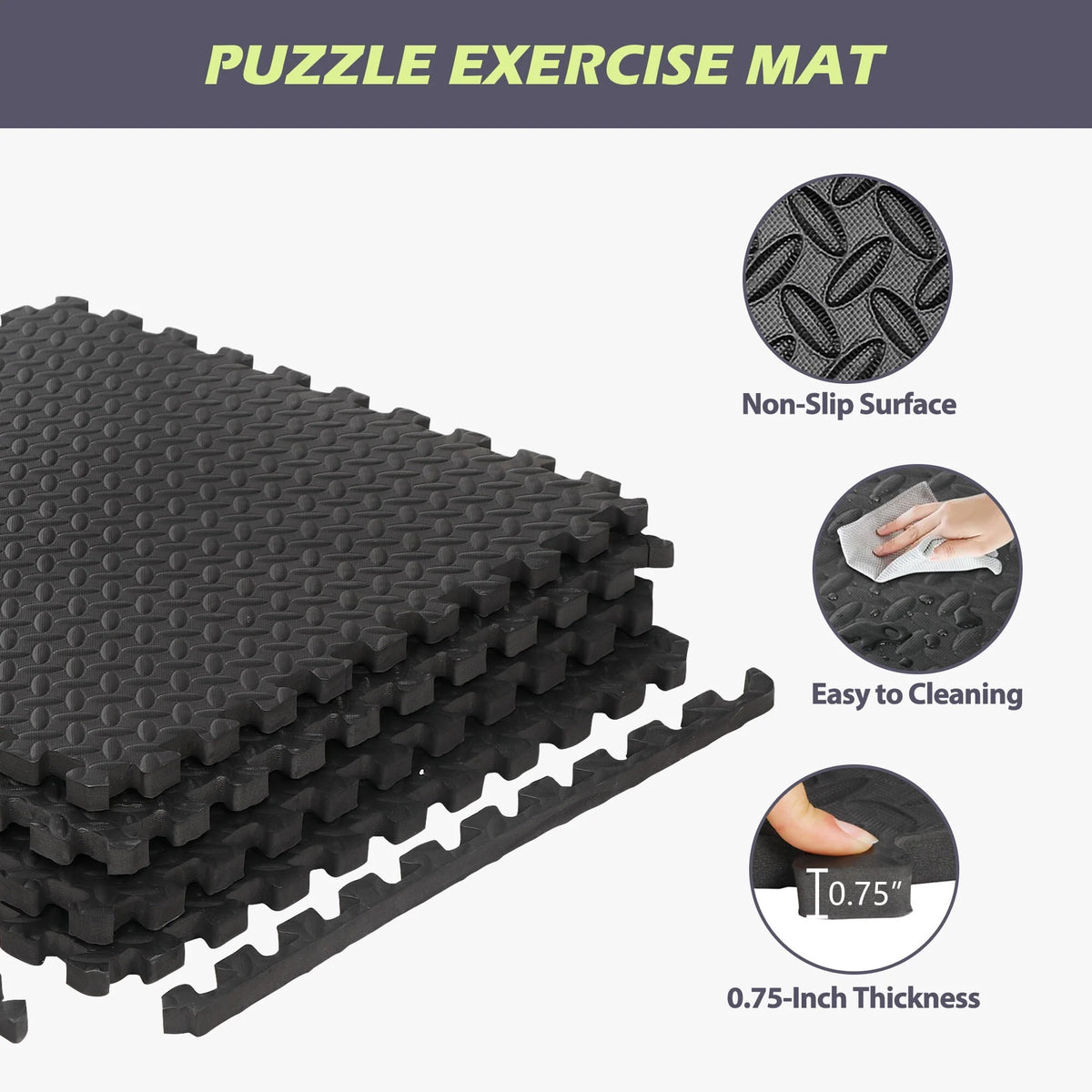 24 Pc Interlocking EVA Foam Exercise Mat 3/4'' Black T743276