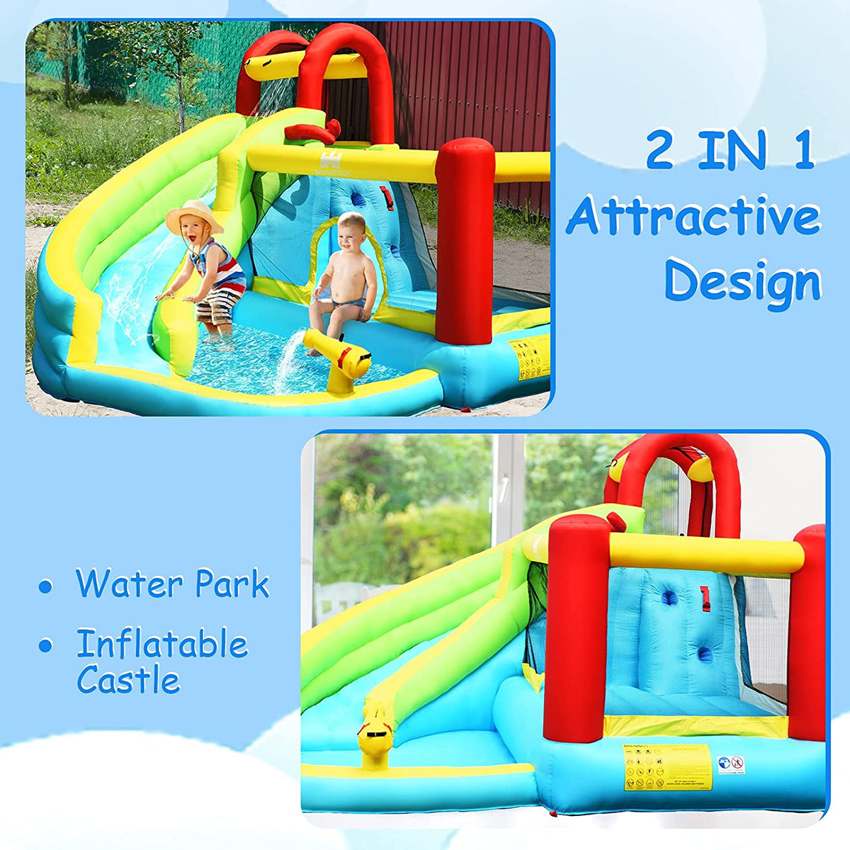 Inflatable Water Slide Bounce House with Splash Pool U98907