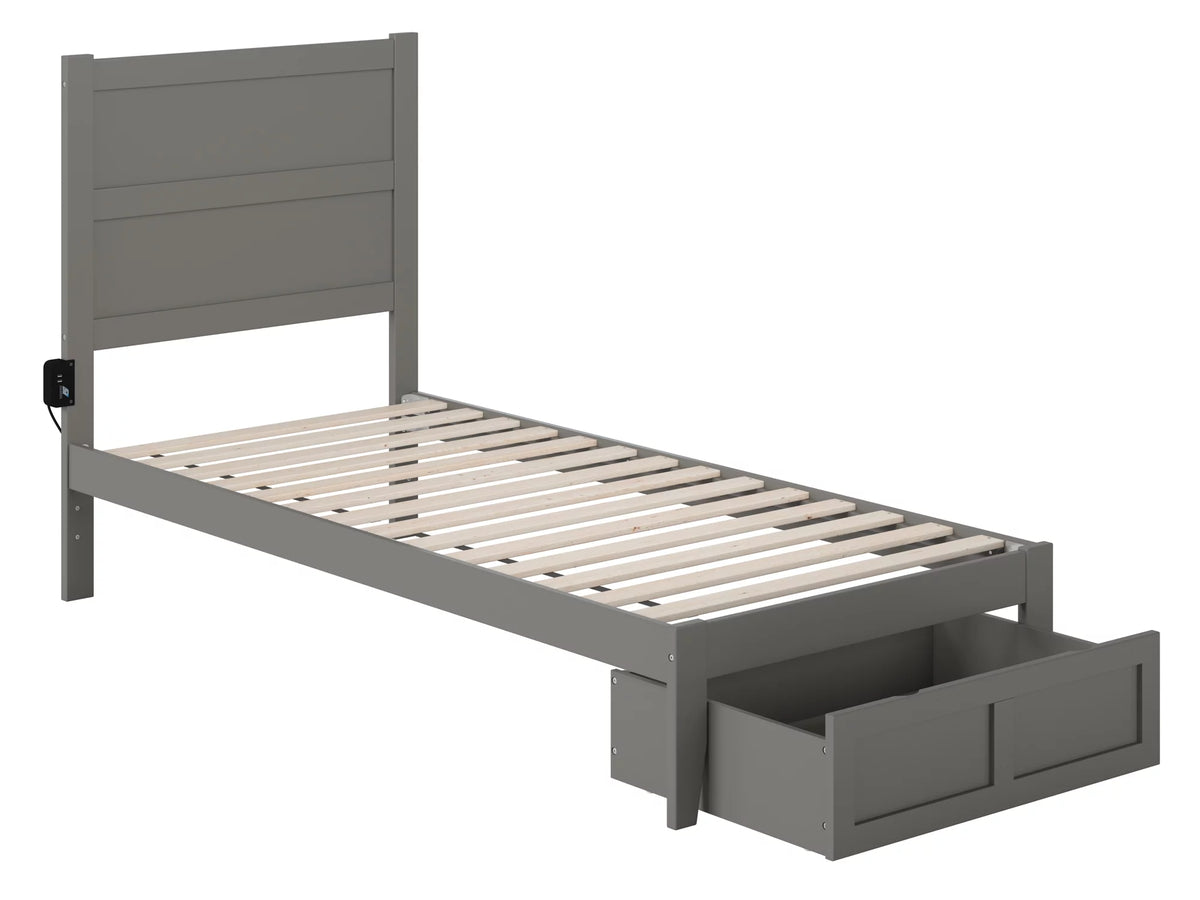 14" Twin XL Wood Platform Bed Frame with Foot Drawer Storage, Grey F507