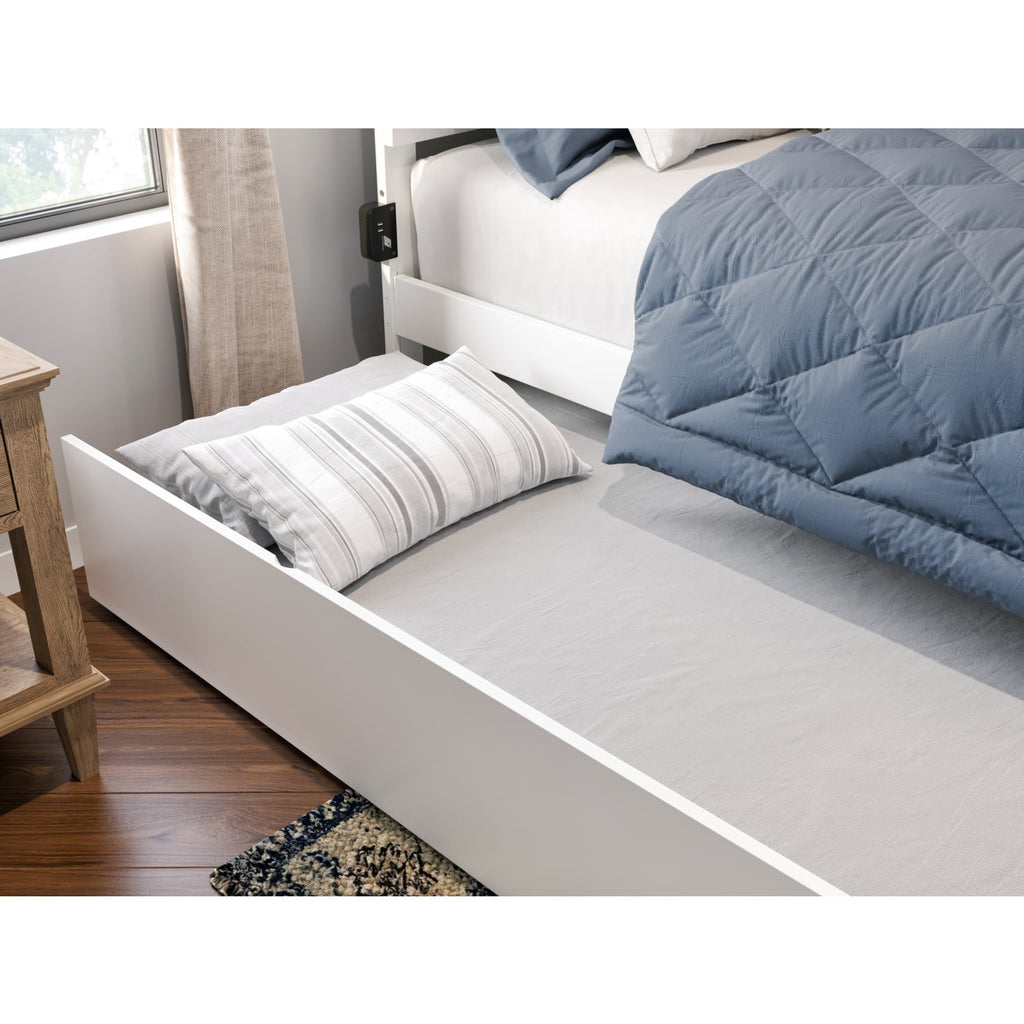 Solid Wood Full Size Platform Bed with Trundle in White S484381