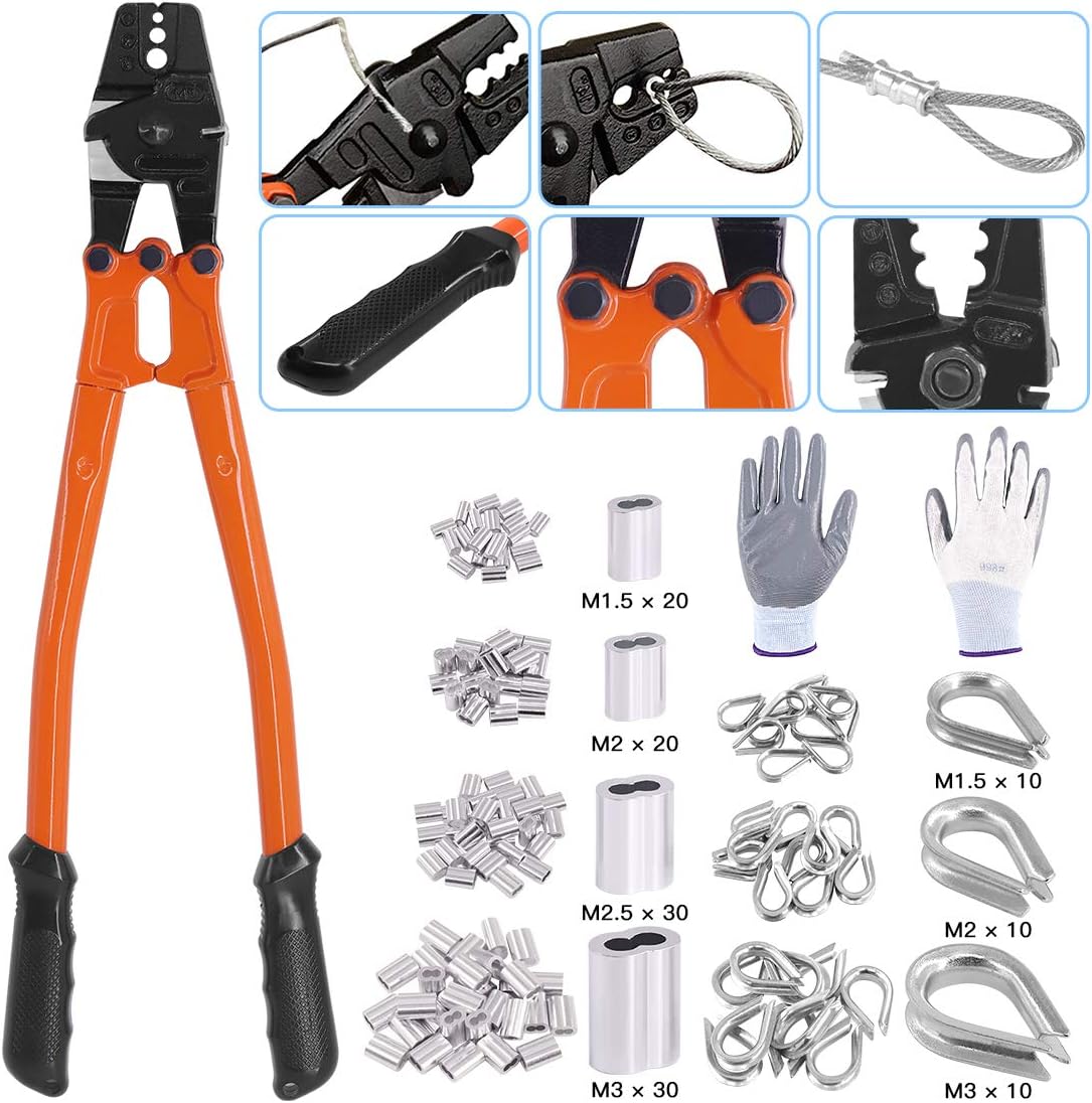 14'' Wire Rope Crimping Tool with Crimp Ferrules and Cable Thimbles V166