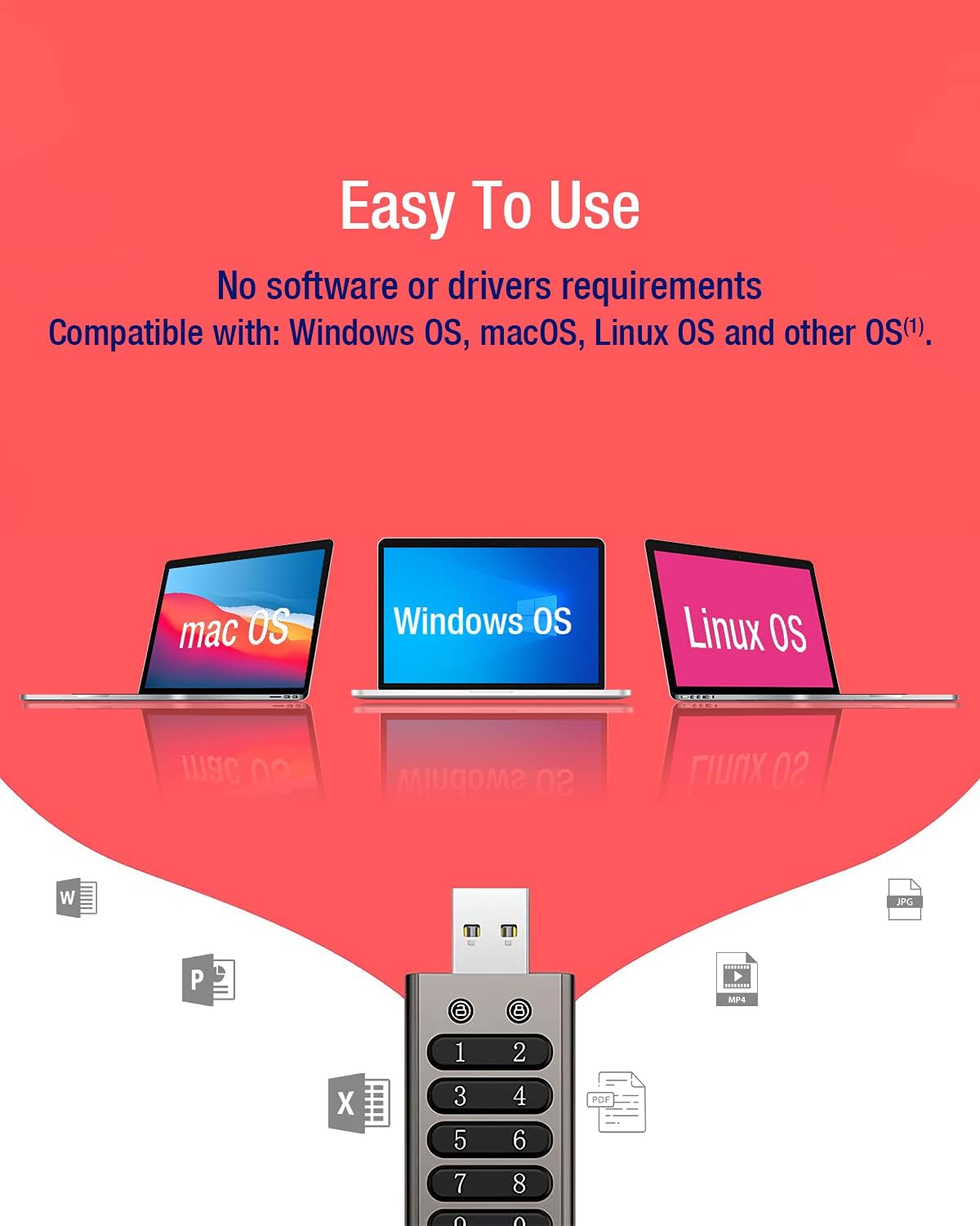 64GB Secure Encrypted USB Flash Drive with Keypad P672