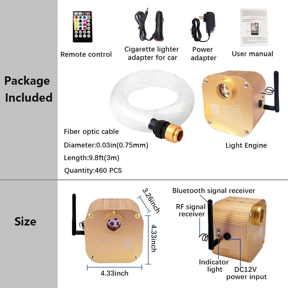 16W Twinkle Fiber Optic Star Ceiling Light Kit with APP Remote Music Mode RGBW LED 460pcs W20345