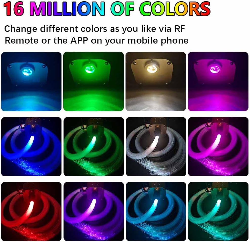 16W Twinkle Fiber Optic Star Ceiling Light Kit with APP Remote Music Mode RGBW LED 460pcs W20345