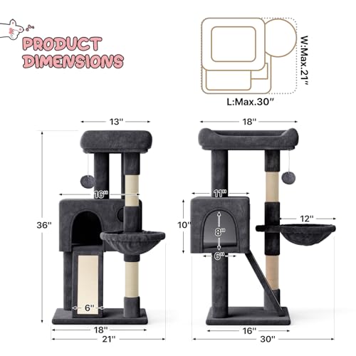 Soft Pink 36 Inch Cat Tree with Condo and Hammock X196