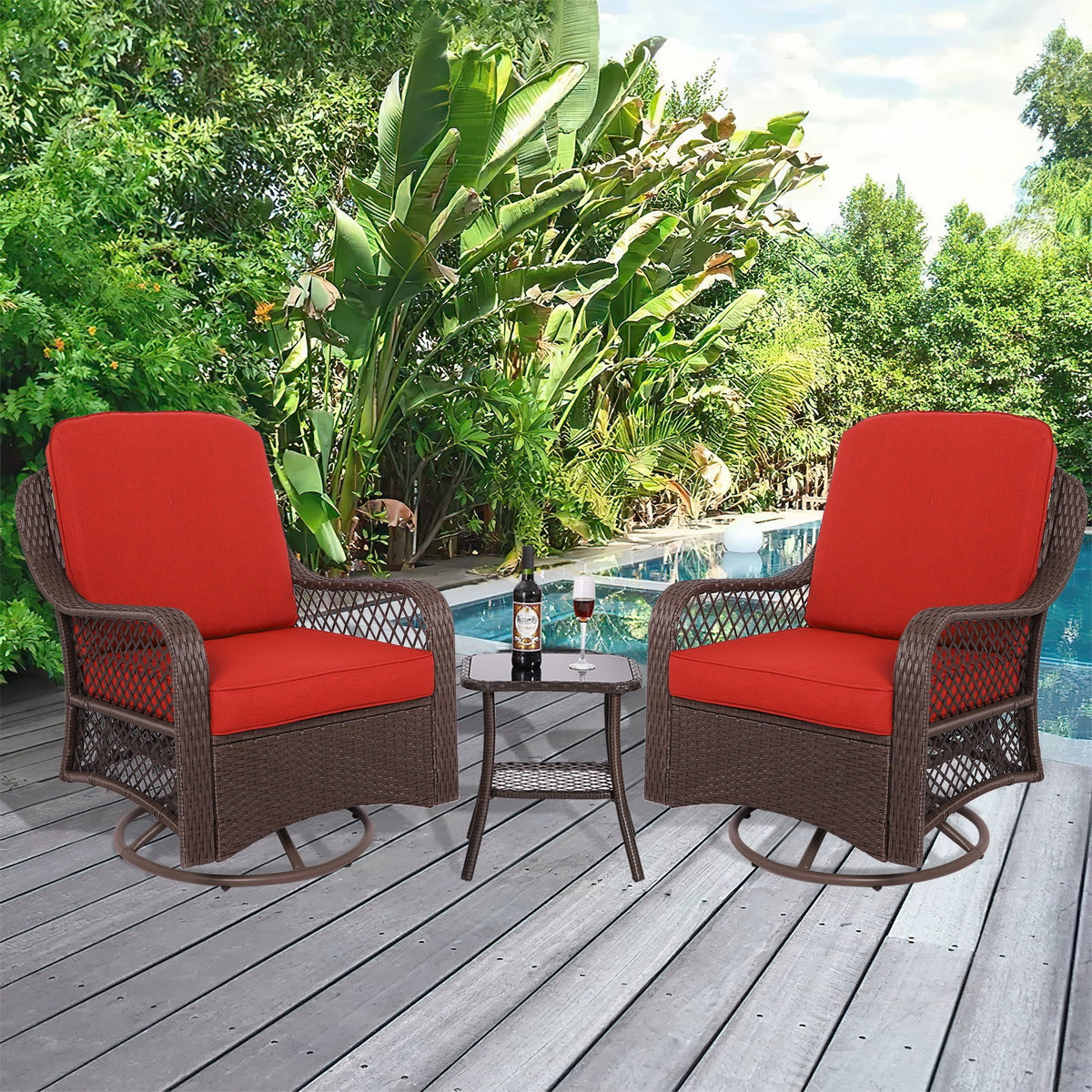 3-Pieces Patio Wicker Furniture Set with Side Table and Cushions Q782