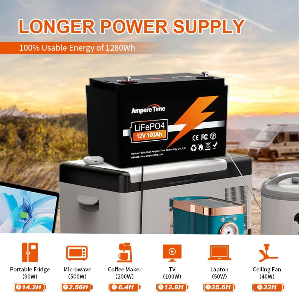 12V 100Ah LiFePO4 Battery with 14.6V 10A Charger H586