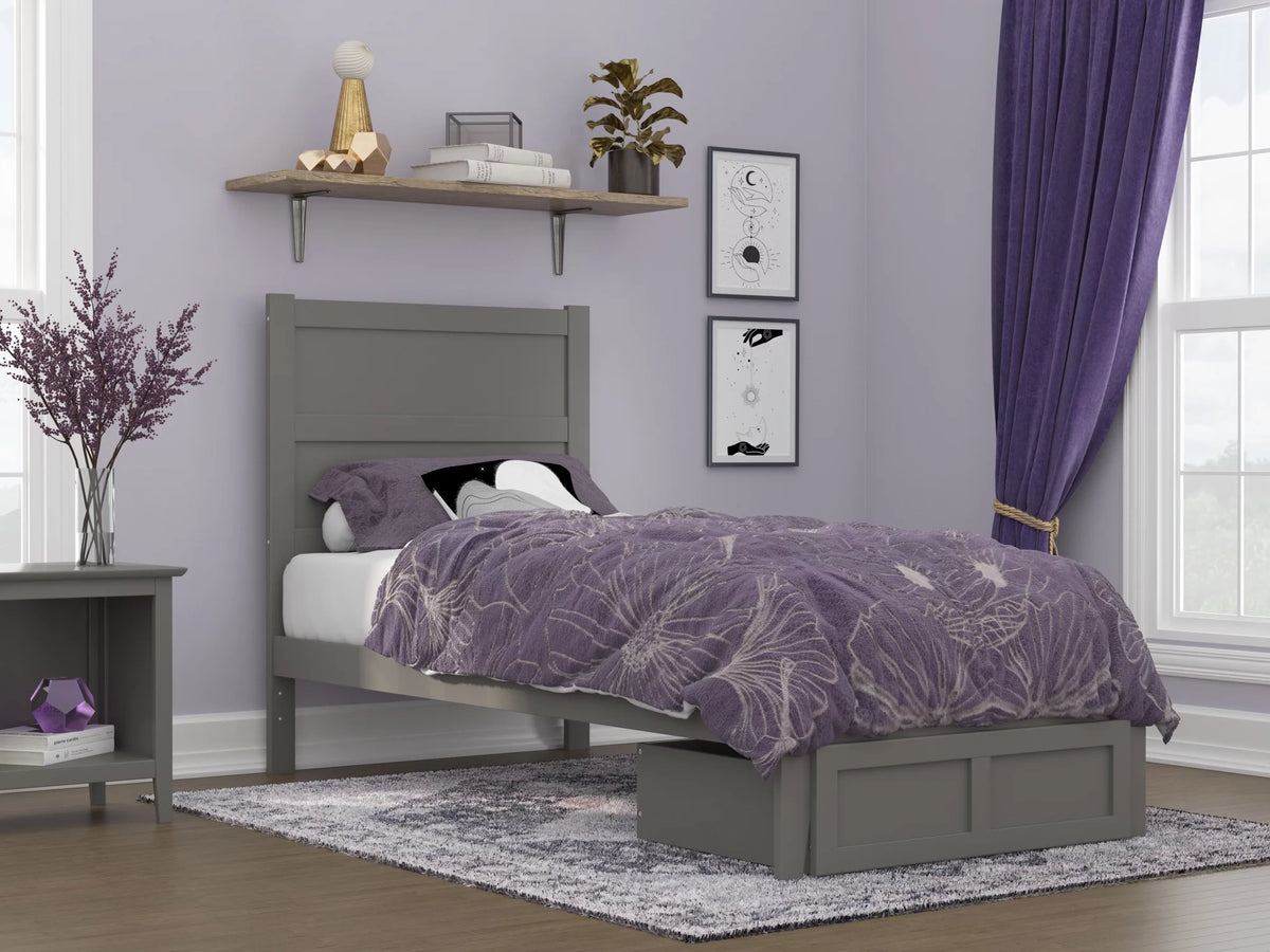14" Twin XL Wood Platform Bed Frame with Foot Drawer Storage, Grey F507