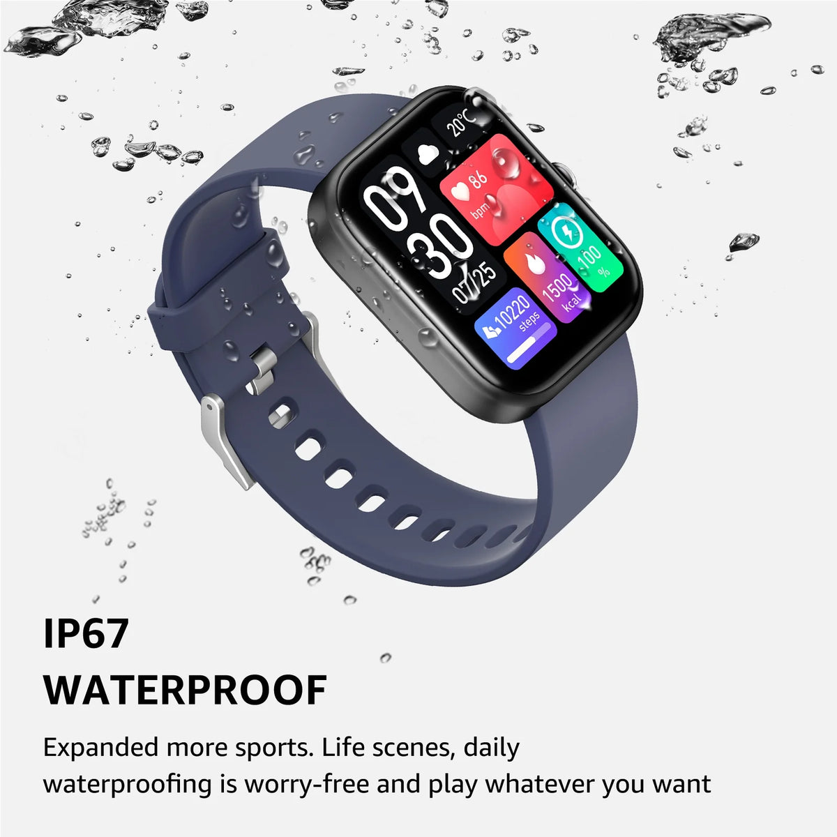 Adult Smart Watch with Blood Pressure Heart Rate Sleep Monitor IP67 Waterproof Blue G2972
