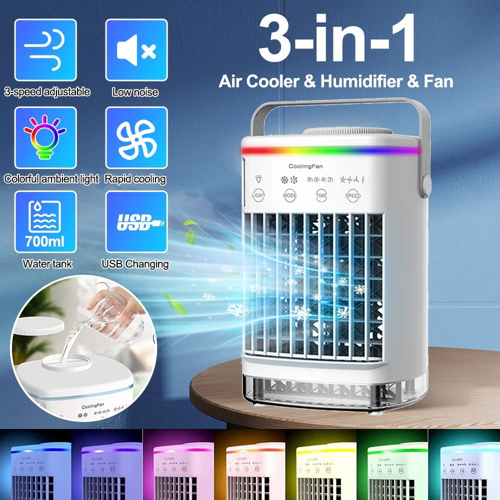 White USB Air Cooler Fan with 3-speed Adjustable, Low Noise, Water Tank J4089