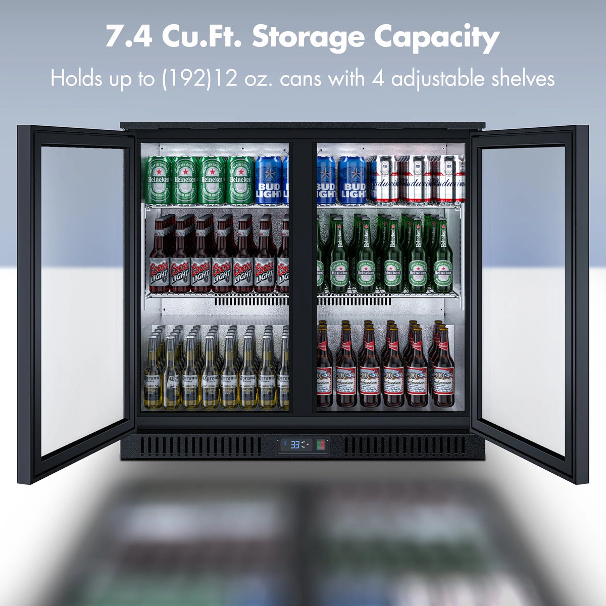 Black 2 Glass Door 7.0 Cu.Ft. Undercounter Beverage Refrigerator Y8835