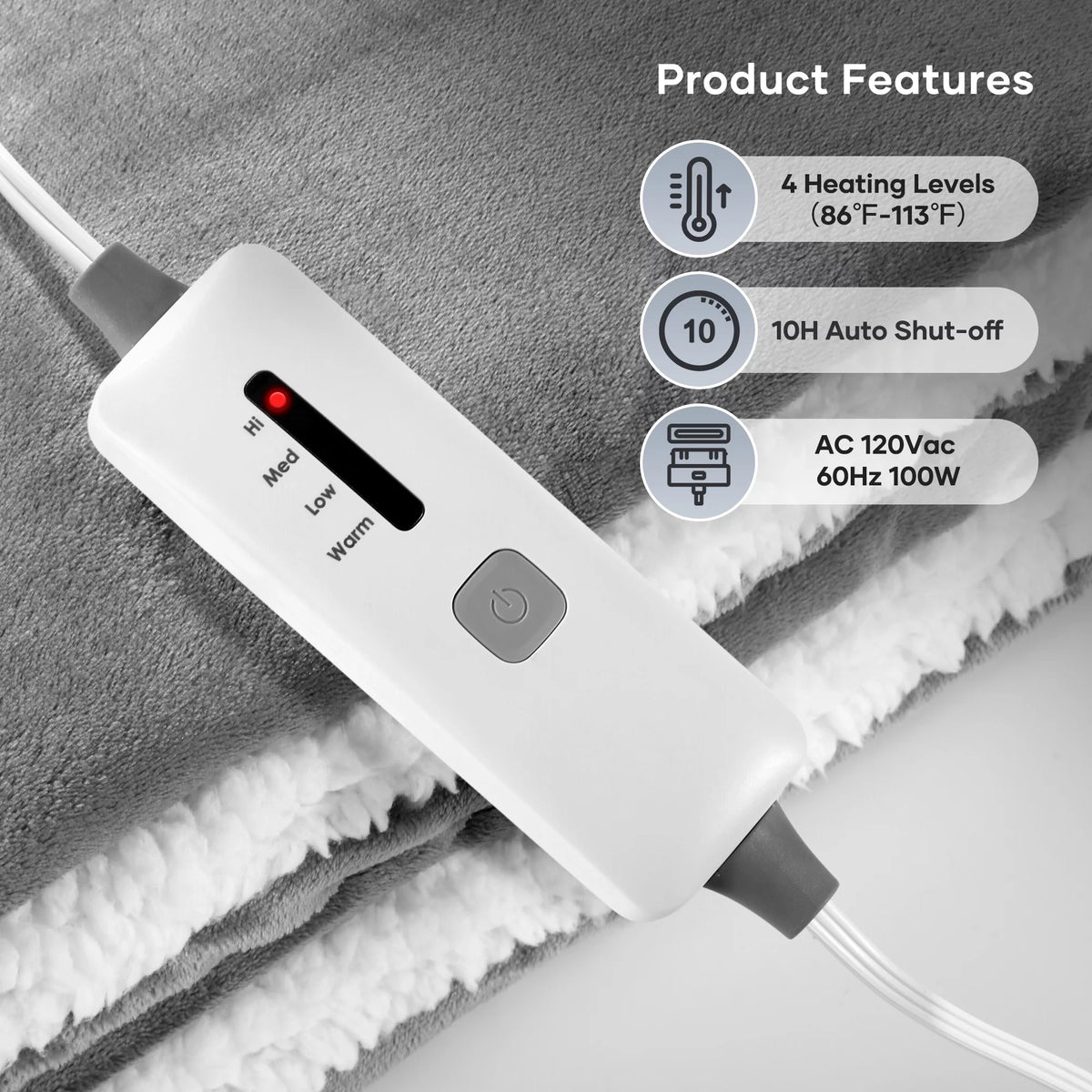 Electric Blanket Full Size 4 Heating Levels Machine Washable L709043