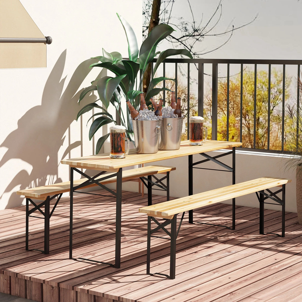 Wooden Outdoor Folding Picnic Table Set with Bench O669251