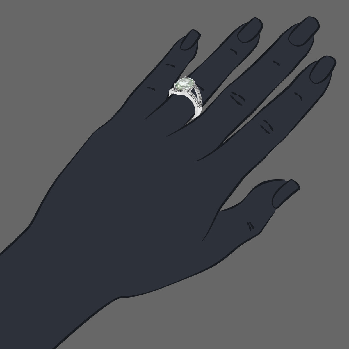 Green Amethyst Oval 10x8 MM Prasiolite Ring in Sterling Silver D667