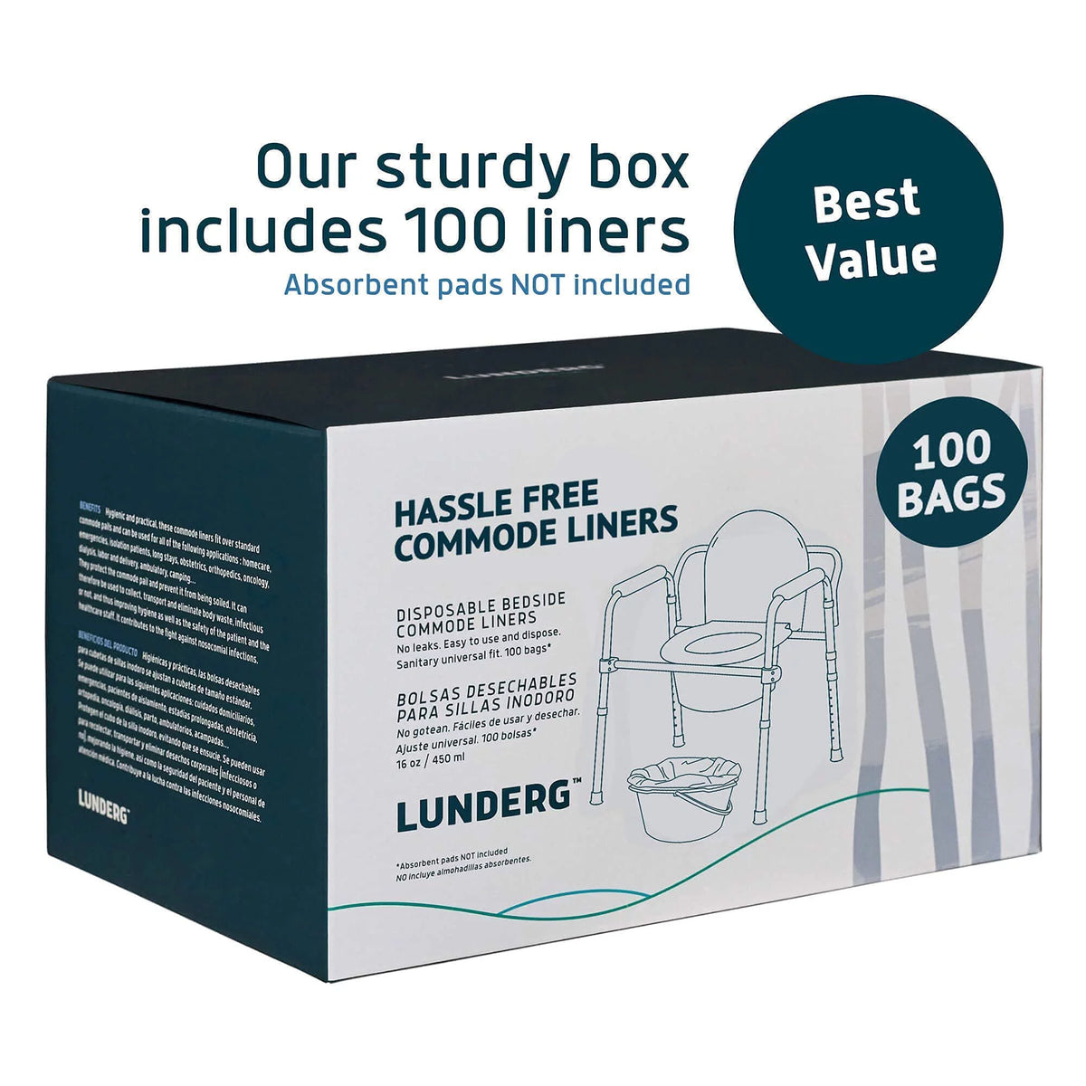 100 Count Universal Fit Disposable Commode Liners X93378