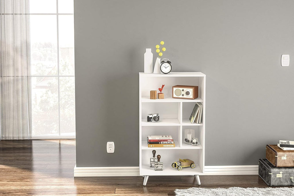 White 6 Open Shelves Bookcase P1556