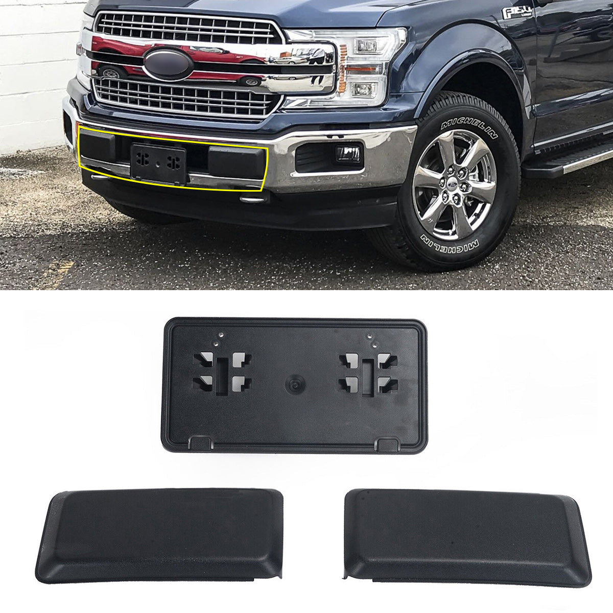Front Bumper Guards Cover Pads 2PC + Front License Plate Frame Bracket Combo G7265