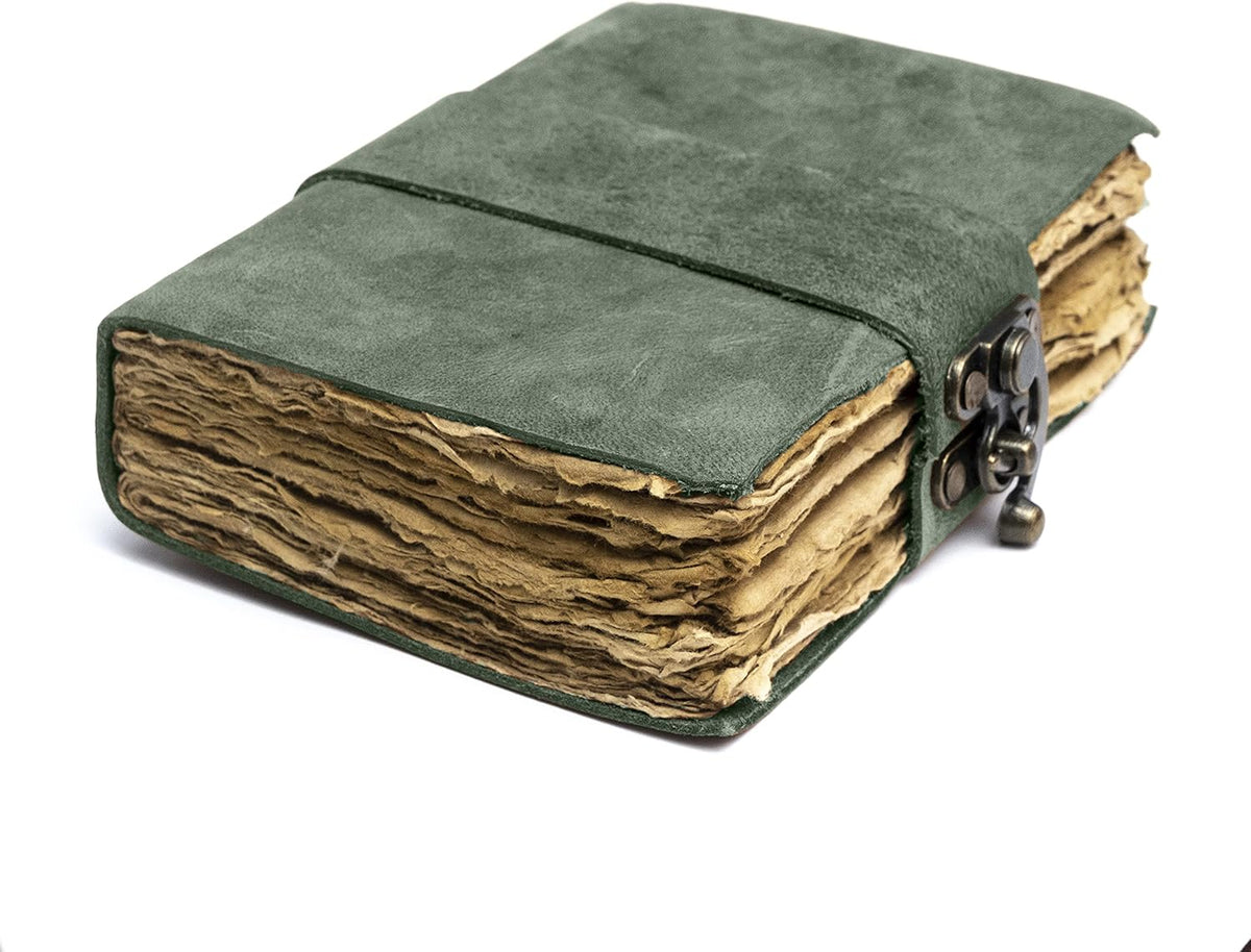 Vintage Leather Journal, Lock Closure, 240 Pages, Antique Deckle Edge Paper, Pack of 2 Y170