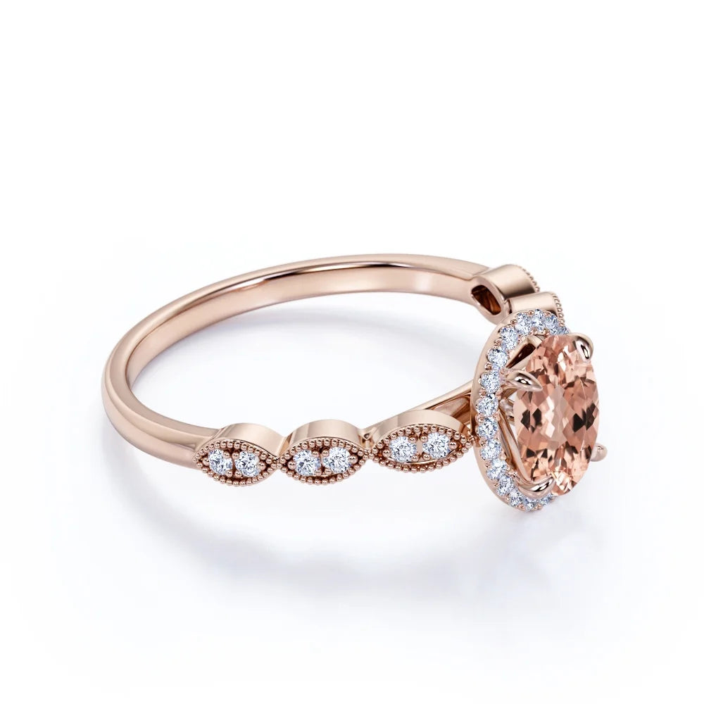 18K Gold Over Sterling Silver Oval Cut Morganite and Moissanite Engagement Ring E319180
