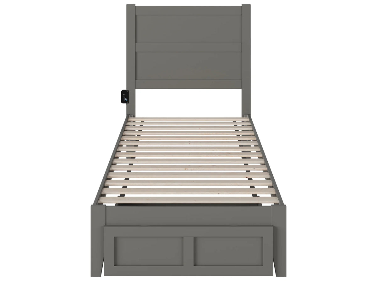 14" Twin XL Wood Platform Bed Frame with Foot Drawer Storage, Grey F507