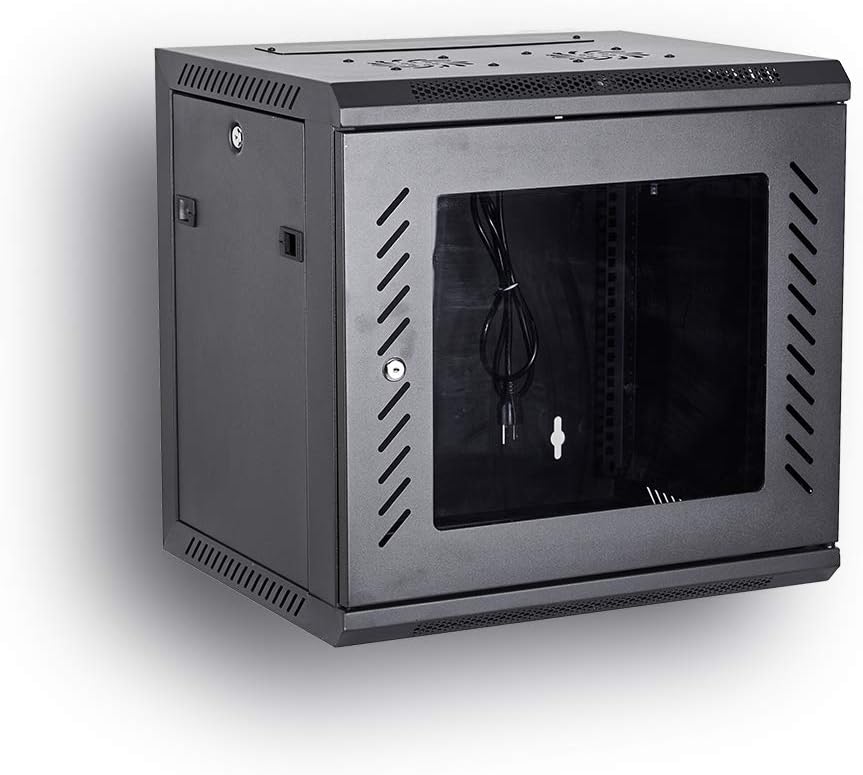 Wall Mount Rack Server Cabinet 19-Inch Network Enclosure with Locking Glass Door 16-Inches Deep T379370