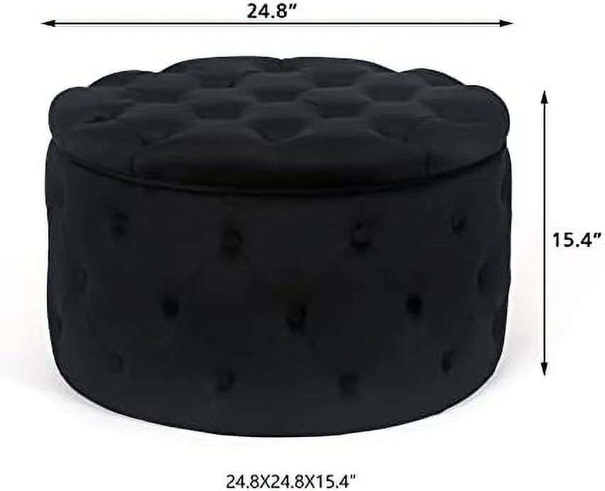 24.8" Round Velvet Tufted Ottoman F85407