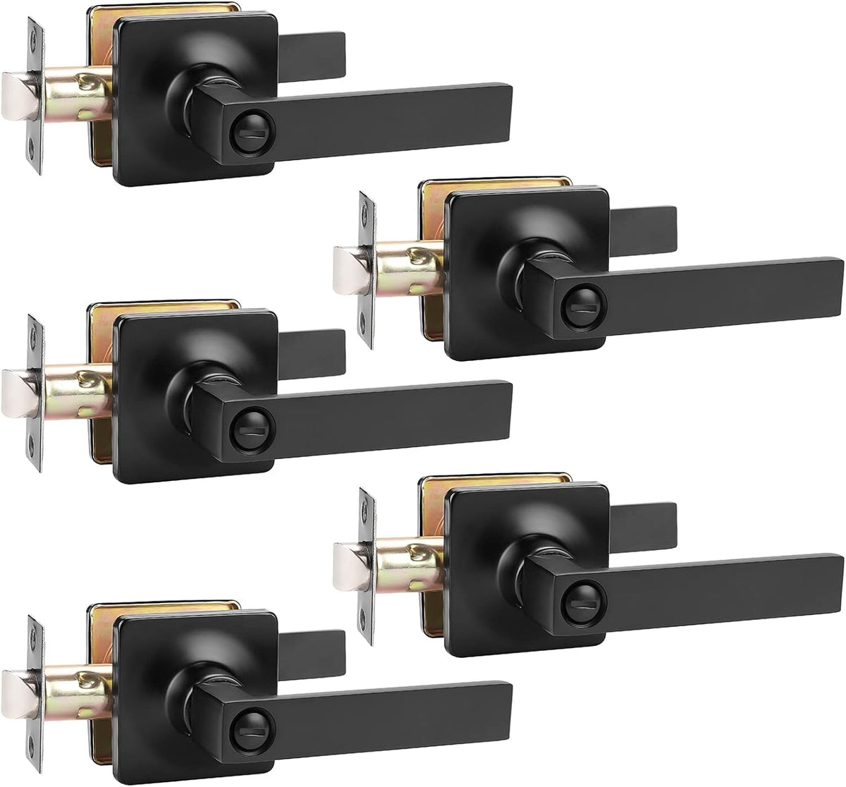 5 Pack Black Door Handles with Lock Privacy Door Levers M4833