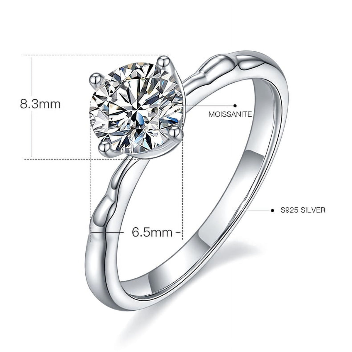 18K White Gold Plated Moissanite Solitaire Engagement Ring A3984