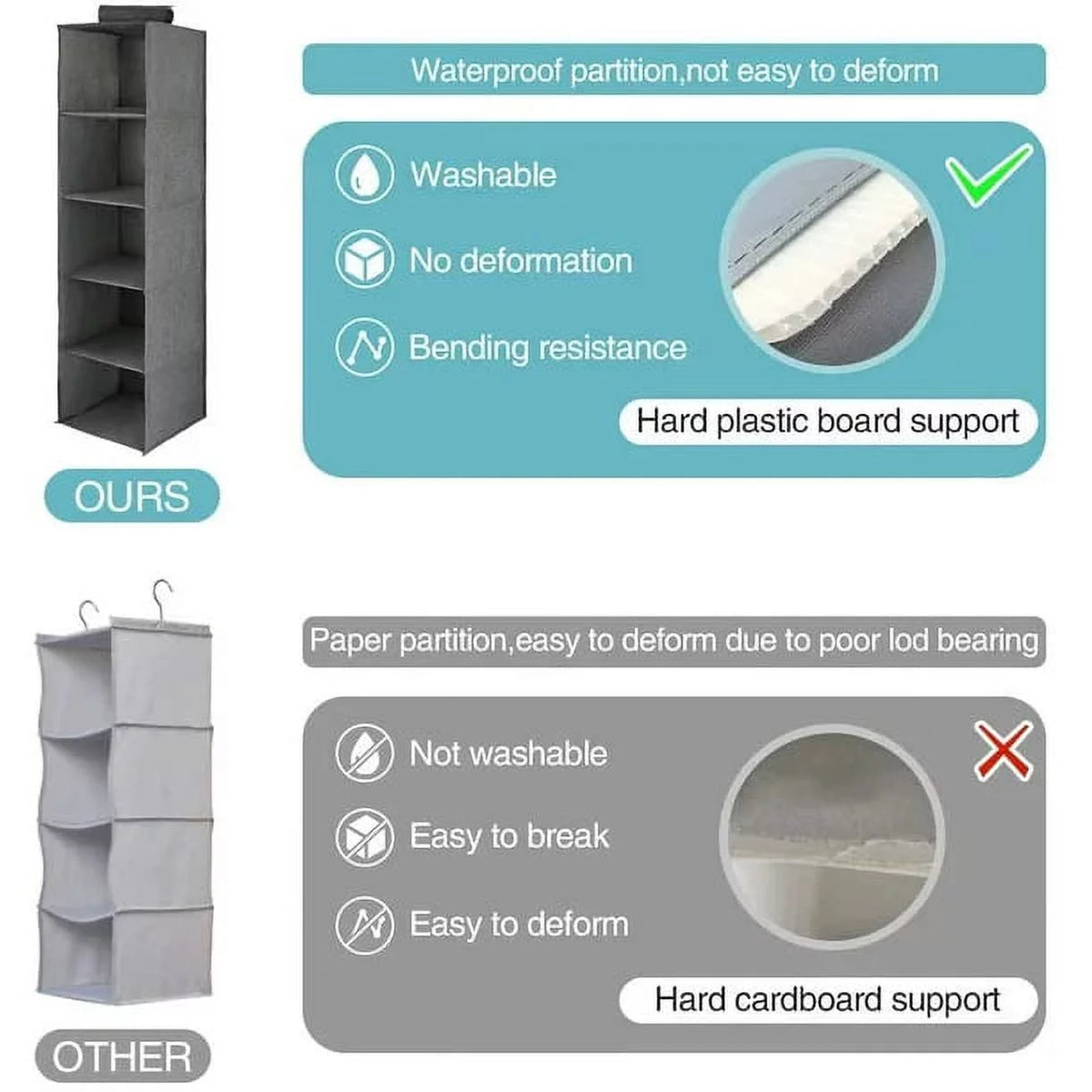 Hanging Closet Organizer, 2 Packs 5-Shelf Hanging Storage Shelves R618851