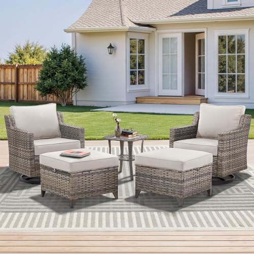 5 Pieces All-Weather Wicker Patio Furniture Set with Swivel Chairs O963