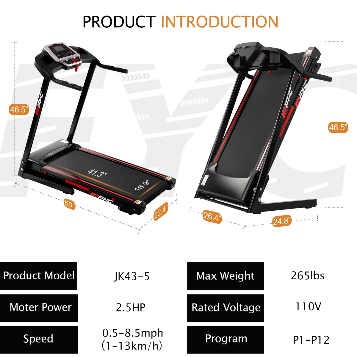 Folding Treadmill with Incline, 3.5HP D2154