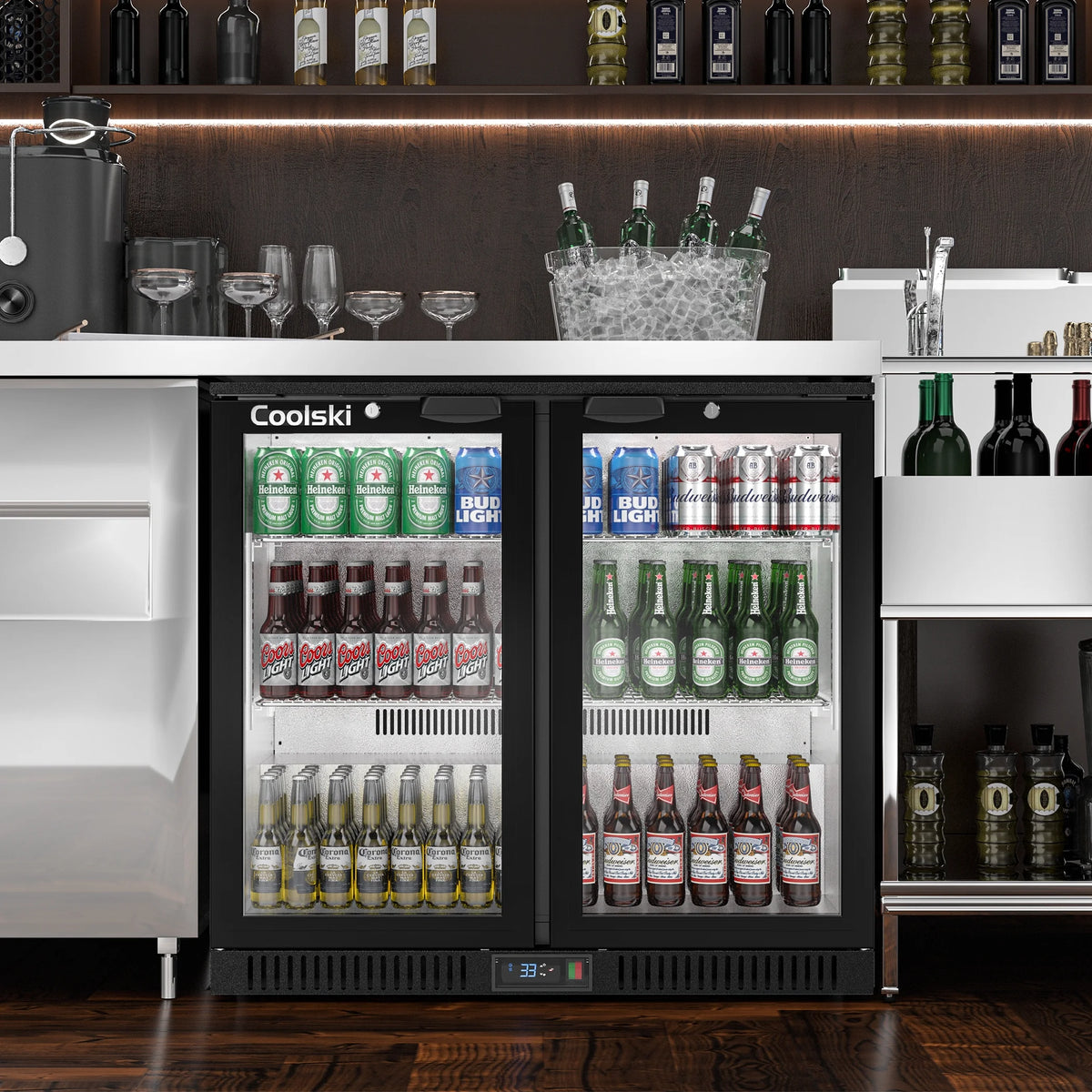 Black 2 Glass Door 7.0 Cu.Ft. Undercounter Beverage Refrigerator Y8835
